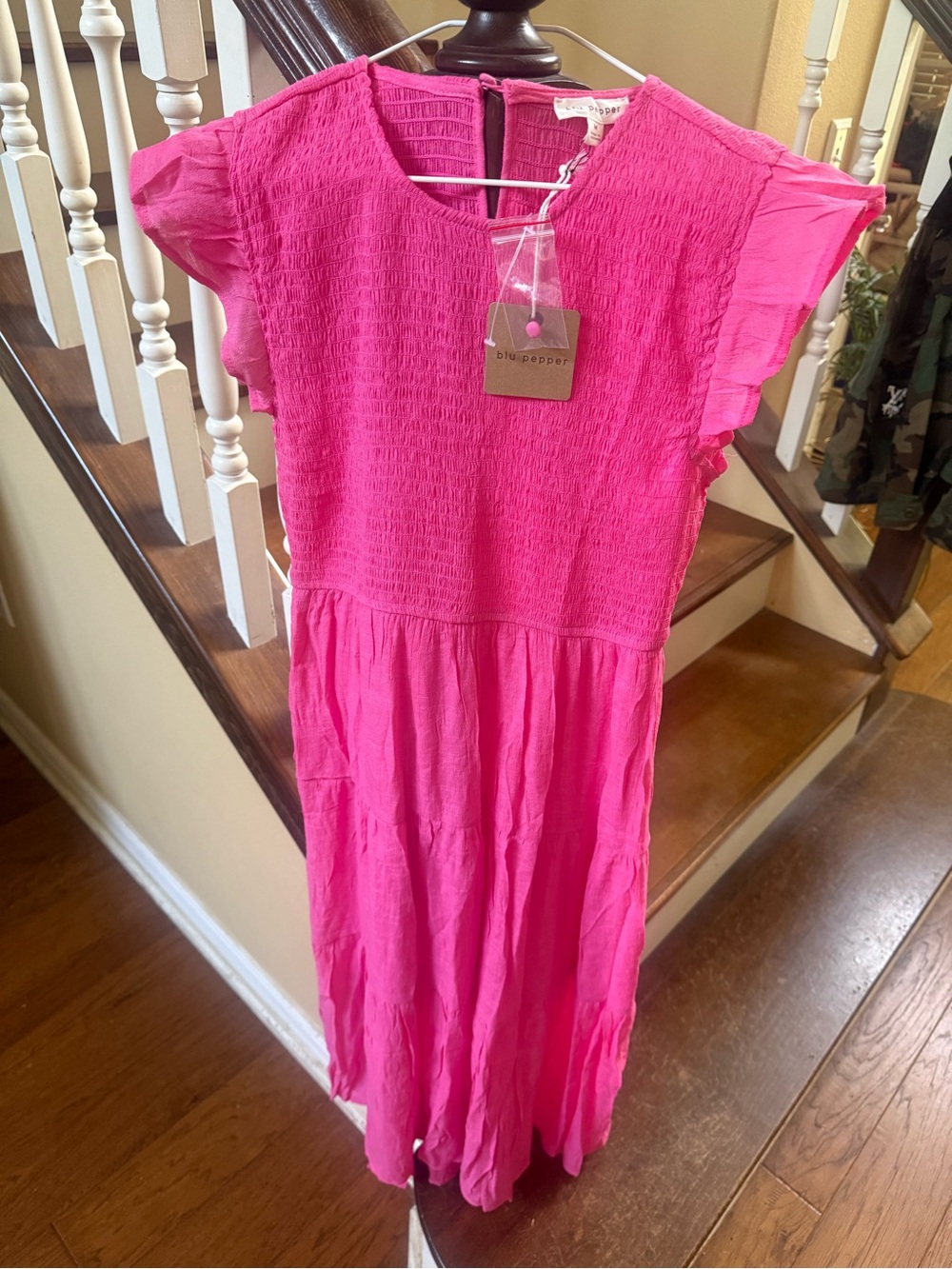 Blu Pepper Hot Pink Textured Smocked Top